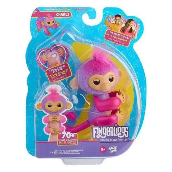 NEW Fingerlings Interactive Baby Monkey 70 Sounds & Reactions Charli Pink Purple - Picture 2 of 9